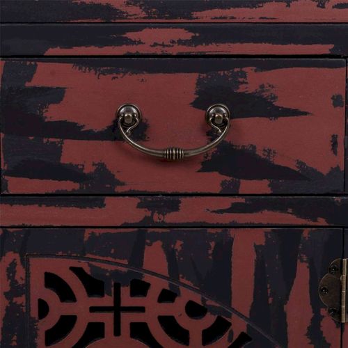 Meuble D Entrée Bois Sculpté Finition Rouge Antique Élégante