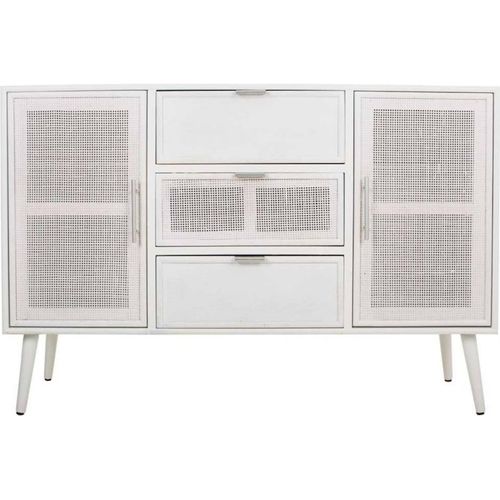 Buffet Blanc En Bois Et Bambou Esprit Scandinave Élégant