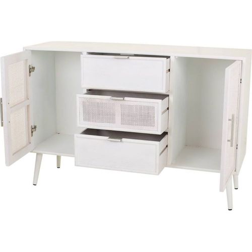 Buffet Blanc En Bois Et Bambou Esprit Scandinave Élégant