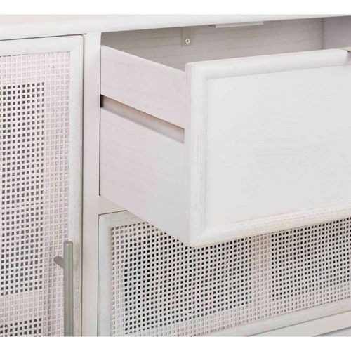 Buffet Blanc En Bois Et Bambou Esprit Scandinave Élégant