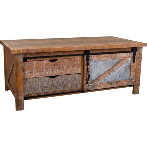 Table Basse Bois Et Métal Style Industriel Coloré Avec Tiroirs