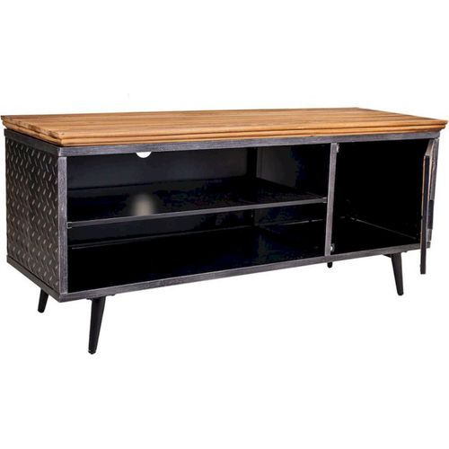 Meuble TV Industriel Bois Métal Et Cannage Élégant