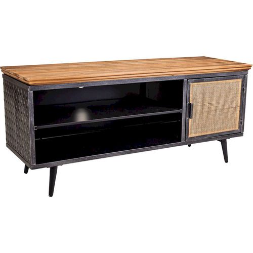 Meuble TV Industriel Bois Métal Et Cannage Élégant
