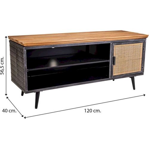 Meuble TV Industriel Bois Métal Et Cannage Élégant