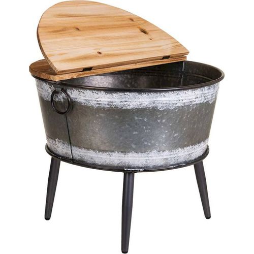 Table Basse Ronde Style Industriel Bois Et Métal Noir