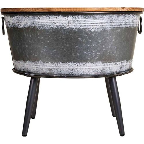 Table Basse Ronde Style Industriel Bois Et Métal Noir