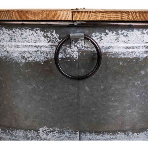 Table Basse Ronde Style Industriel Bois Et Métal Noir