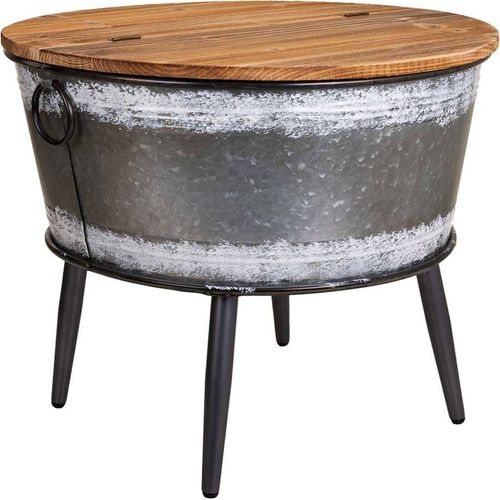 Table Basse Ronde Style Industriel Bois Et Métal Noir