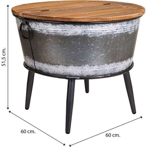 Table Basse Ronde Style Industriel Bois Et Métal Noir