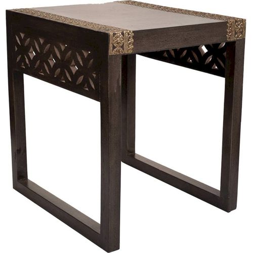 Table D'appoint Bois De Manguier Et Laiton Finition Élégante