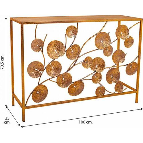 Console D'entrée Élégante En Fer Finition Doré Antique