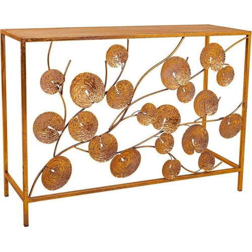 Console D'entrée Élégante En Fer Finition Doré Antique