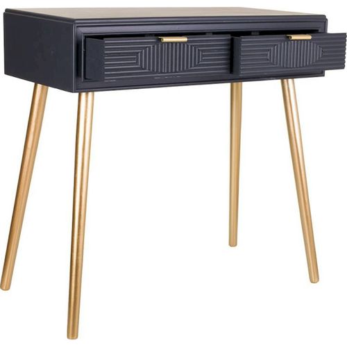 Console Bois Gris Foncé Pieds Dorés Deux Tiroirs Design