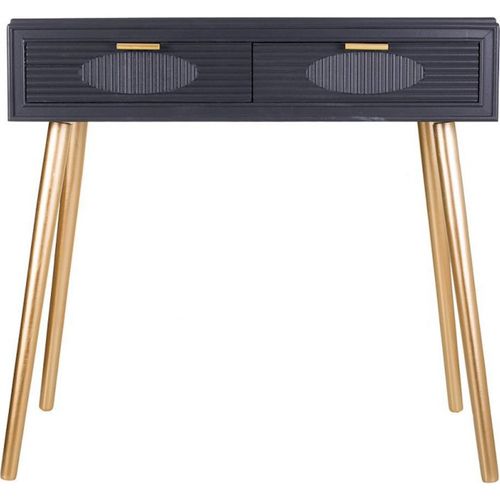 Console Bois Gris Foncé Pieds Dorés Deux Tiroirs Design