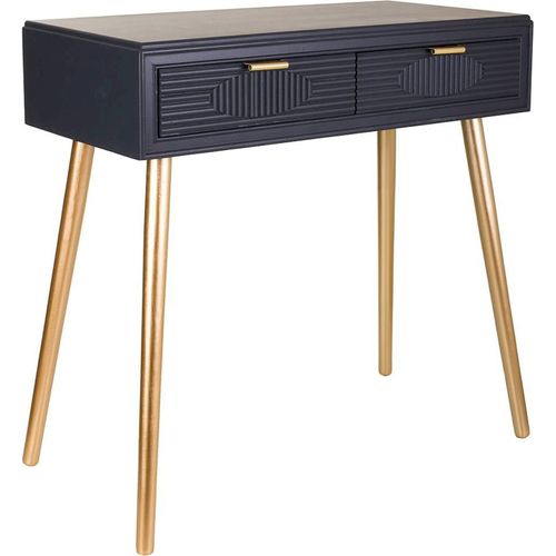 Console Bois Gris Foncé Pieds Dorés Deux Tiroirs Design