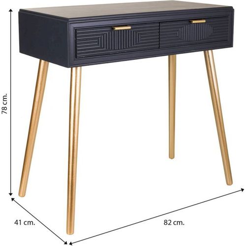 Console Bois Gris Foncé Pieds Dorés Deux Tiroirs Design