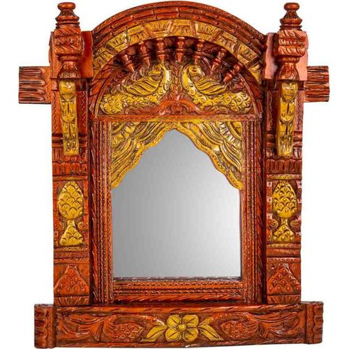 Miroir Mural En Bois De Manguier Sculpté Coloris Antique