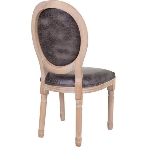 Chaise Médaillon En Bois Et Tissu Gris Style Vintage Élégant