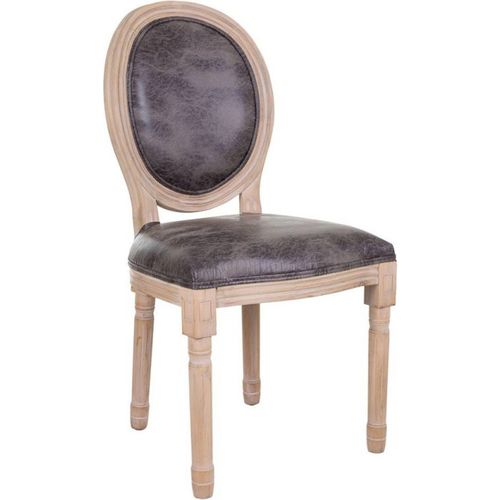 Chaise Médaillon En Bois Et Tissu Gris Style Vintage Élégant