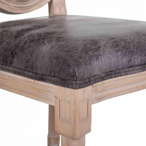 Chaise Médaillon En Bois Et Tissu Gris Style Vintage Élégant