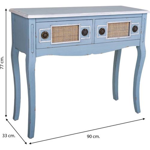 Console D'entrée Bleue En Bois Et Rotin Ambiance Naturelle