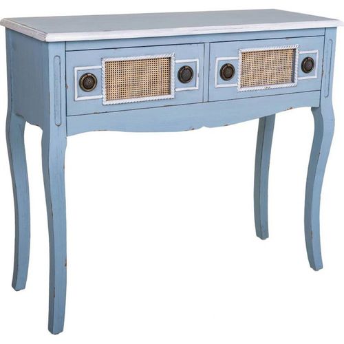 Console D'entrée Bleue En Bois Et Rotin Ambiance Naturelle