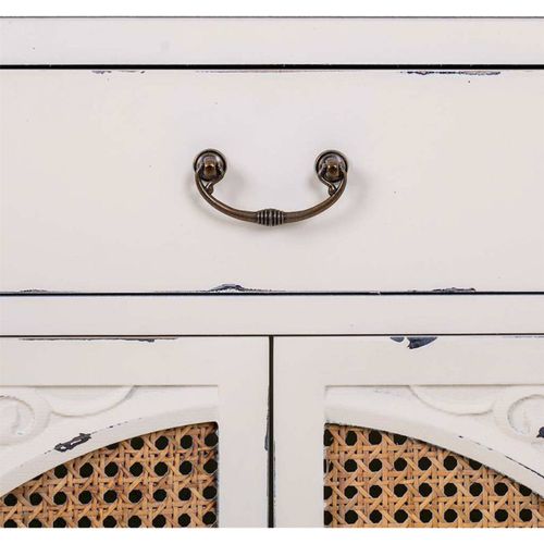 Console Bois Et Rotin Blanc Antique Élégance Naturelle