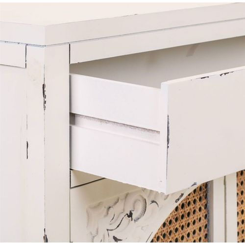 Console Bois Et Rotin Blanc Antique Élégance Naturelle