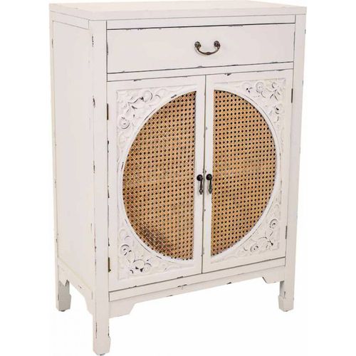 Console Bois Et Rotin Blanc Antique Élégance Naturelle