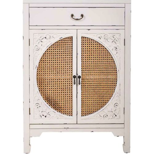 Console Bois Et Rotin Blanc Antique Élégance Naturelle