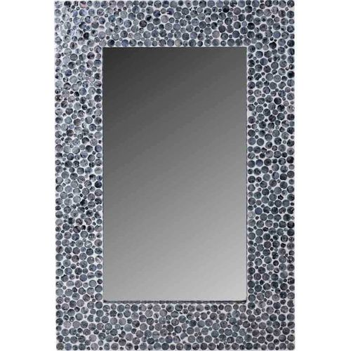 Miroir Rectangulaire Bois Bleu Finition Nacre Grise Et Crème