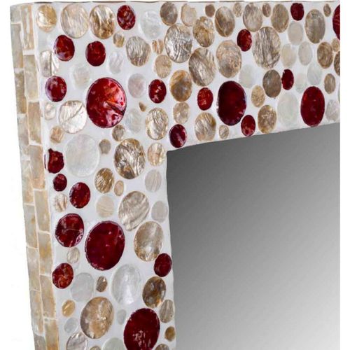 Miroir Carré En Bois Finition Capiz Touches Rouges Et Crème