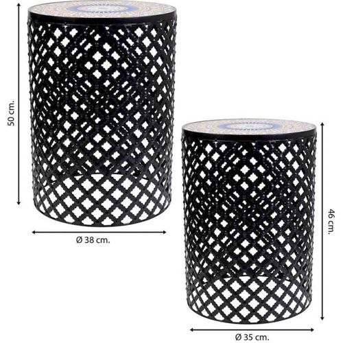 Table Dappoint Décorative En Fer Noir Motif Mosaïque Élégant