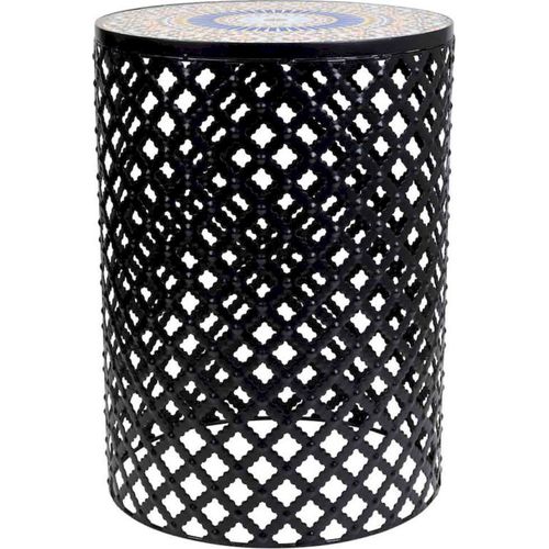 Table Dappoint Décorative En Fer Noir Motif Mosaïque Élégant
