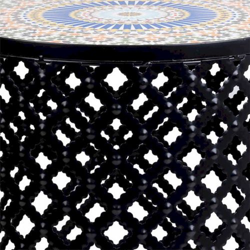 Table Dappoint Décorative En Fer Noir Motif Mosaïque Élégant