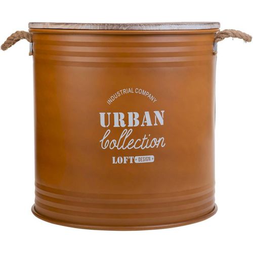 Panier à Linge Métal Orange Couvercle Bois Poignées Corde