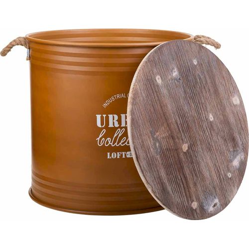 Panier à Linge Métal Orange Couvercle Bois Poignées Corde