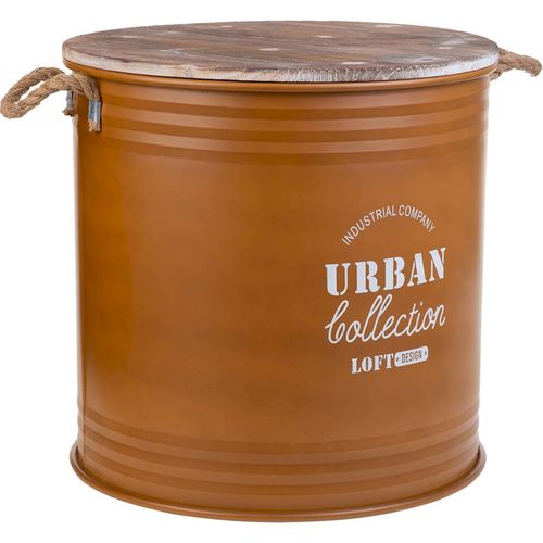 Panier à Linge Métal Orange Couvercle Bois Poignées Corde