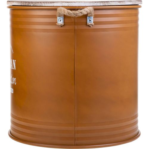 Panier à Linge Métal Orange Couvercle Bois Poignées Corde