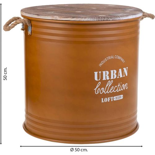 Panier à Linge Métal Orange Couvercle Bois Poignées Corde