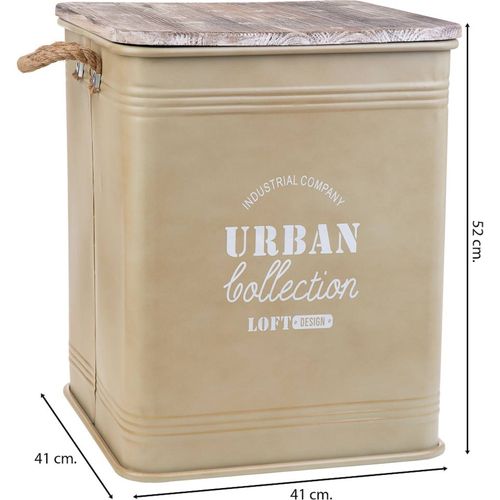 Panier à Linge Métal Avec Couvercle Bois Et Poignées Corde