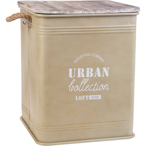 Panier à Linge Métal Avec Couvercle Bois Et Poignées Corde