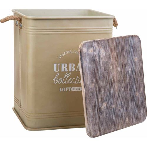 Panier à Linge Métal Avec Couvercle Bois Et Poignées Corde