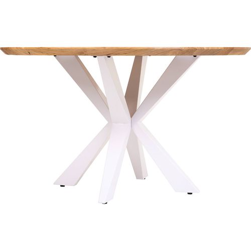 Table Ronde Contemporaine Piètement Métal Blanc Et Bois Naturel