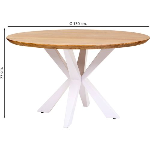 Table Ronde Contemporaine Piètement Métal Blanc Et Bois Naturel