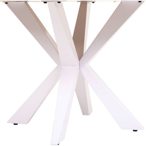 Table Ronde Contemporaine Piètement Métal Blanc Et Bois Naturel