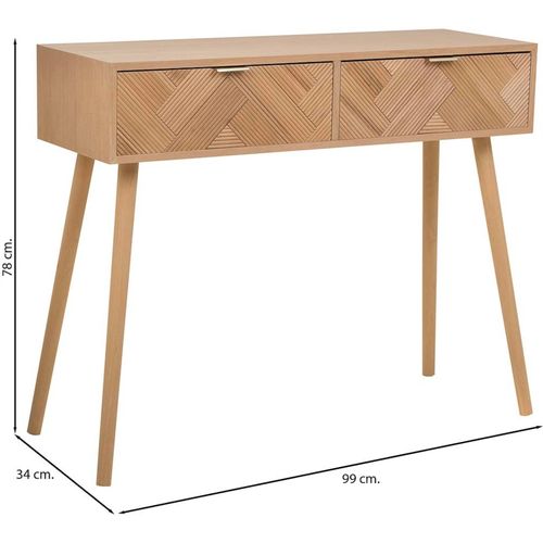 Console D'entrée Bois Naturel Contemporain Avec Deux Tiroirs