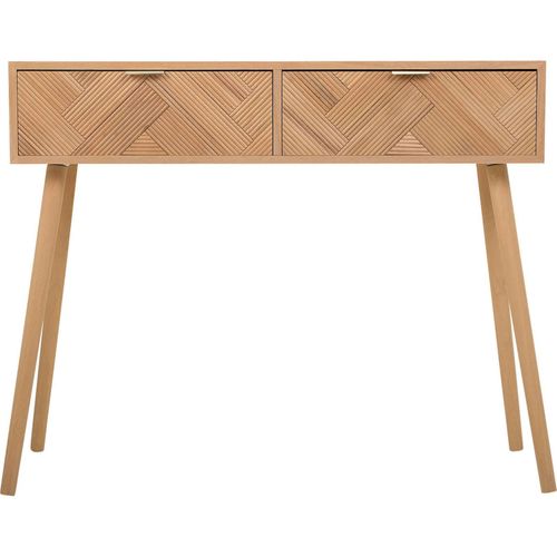 Console D'entrée Bois Naturel Contemporain Avec Deux Tiroirs