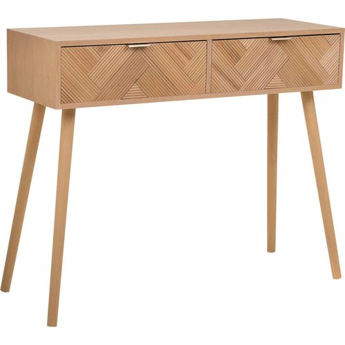 Console D'entrée Bois Naturel Contemporain Avec Deux Tiroirs