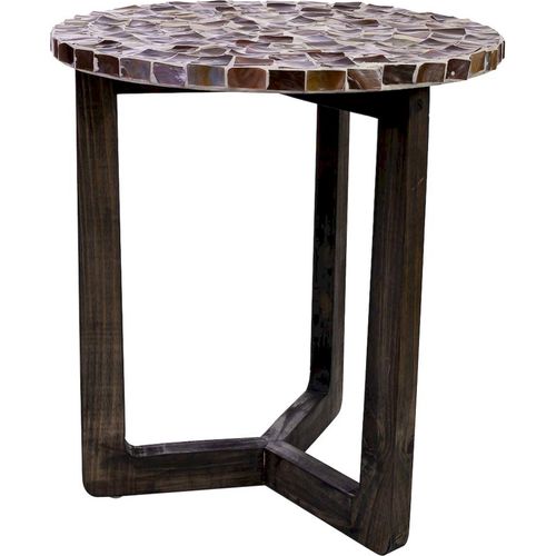 Table D'appoint Contemporaine Bois Et Capiz Brun Blanc